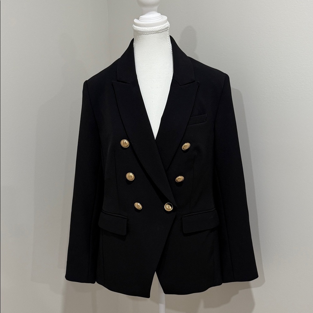 Classic Black Double-Breasted Blazer with Gold Buttons